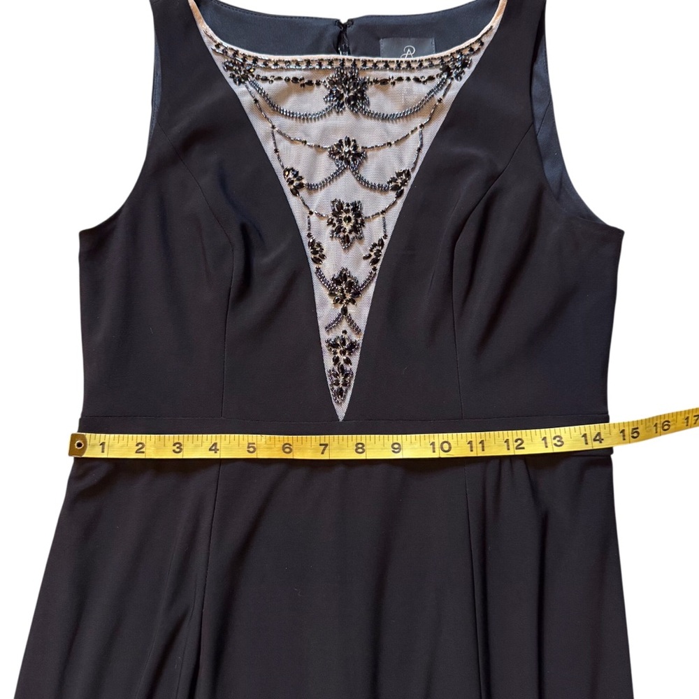Adrianna Papell Black Beaded Illusion Neckline Evening Gown Black Tie Dress - Picture 10 of 13